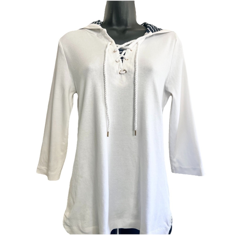 Jones New York Signature Hoodie Medium Shirt White Top Women Clothing